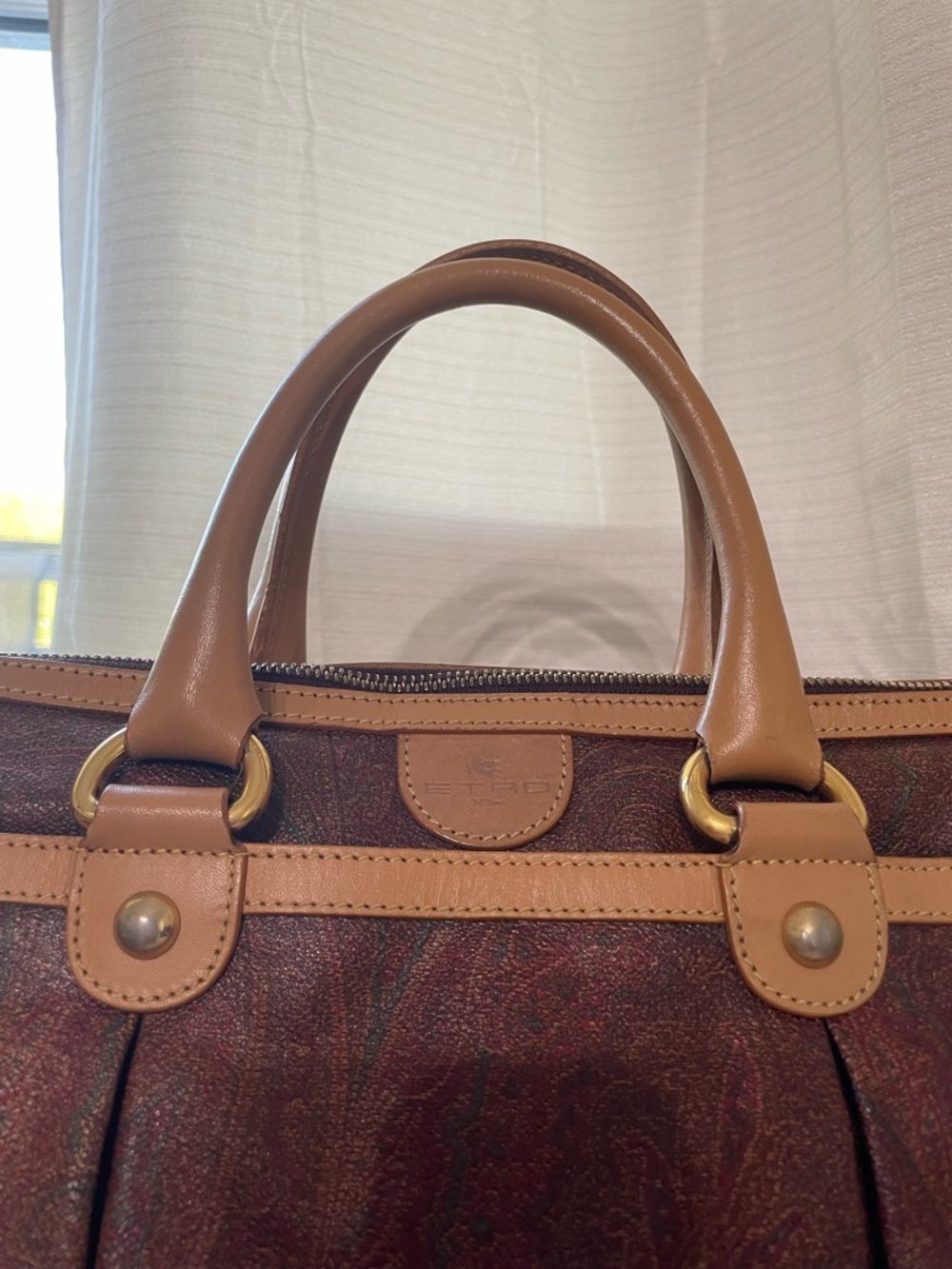 Etro Satchel Bag EUC Vtg Etro Paisley Boston Bag Leather Handles Made in Italy - Picture 9 of 17